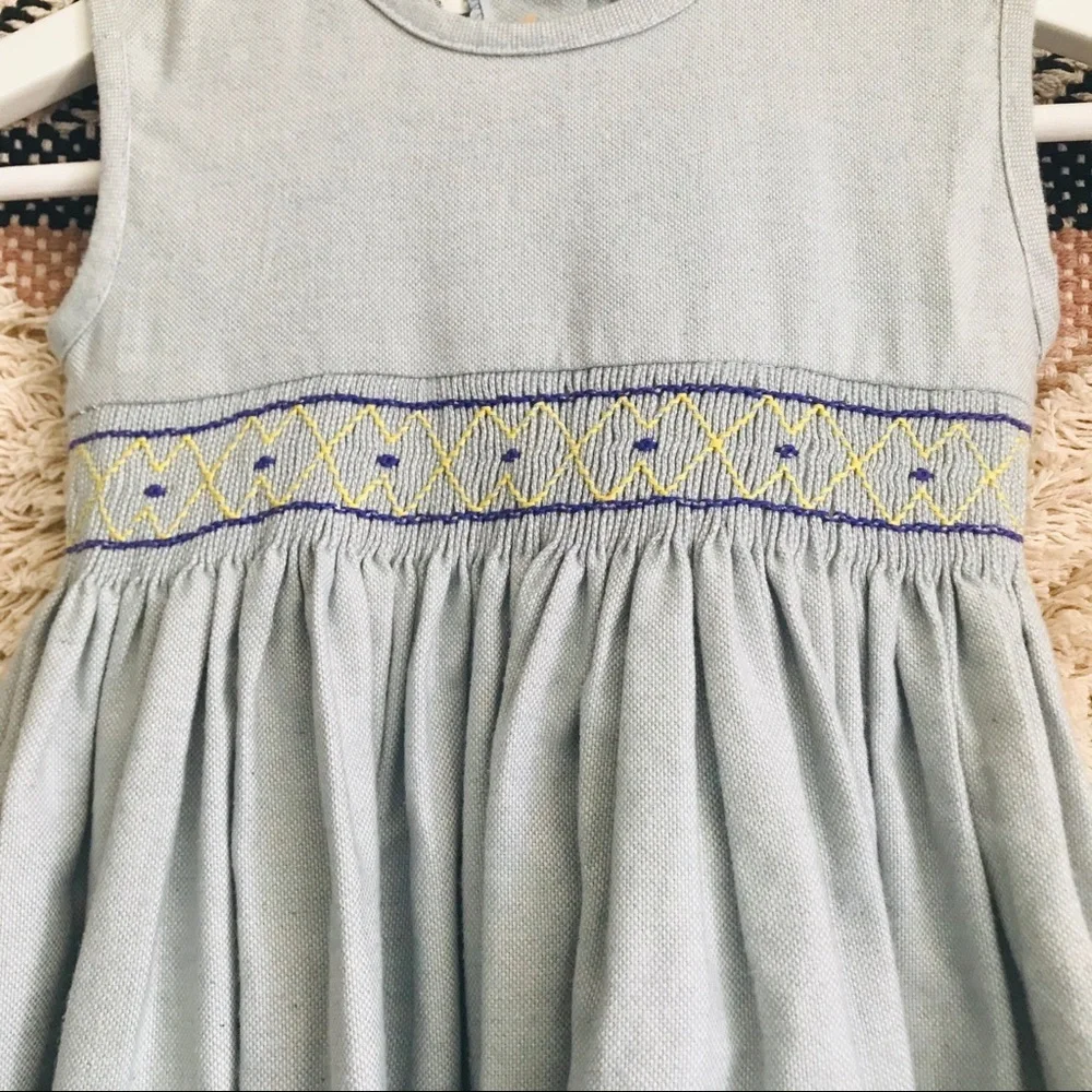 NWT Italian Il Baule di Elianne Blue Classic Smocked Sleeveless Dress Girls 2T 2